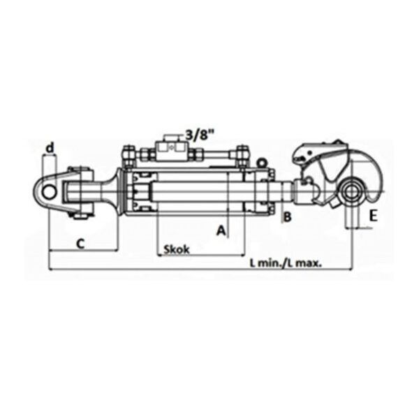 Łącznik hydrauliczny 640-870 mm z główką widełkową 28,2mm hakiem 32mm kat. 3 - obrazek 4