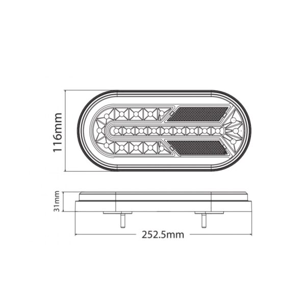 Lampa tylna led TL duża owalna 12/24V - 3 funkcje - L1890 - wymiary