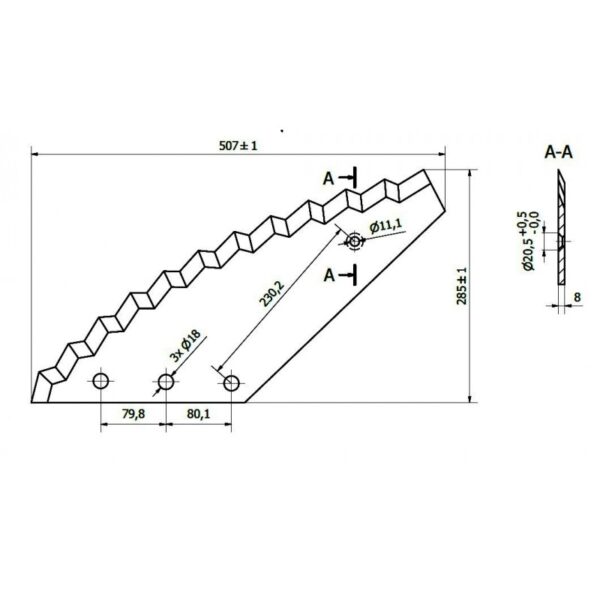 Nóż do paszowozu 555x8 mm STRAUTMANN śr. otworu 18 mm - wzmocniony - zamiennik - obrazek 4