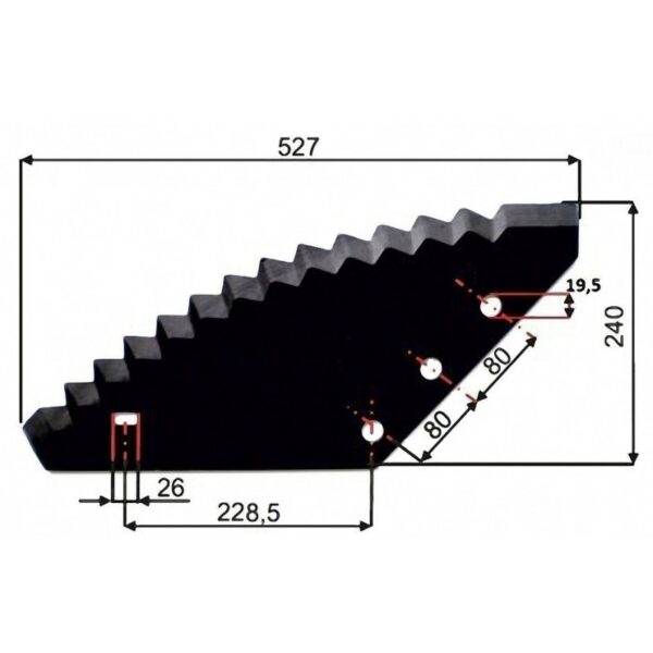 Nóż do paszowozu 560x250x6 grubość 6 mm średnica otworu 19,5 mm uniwersalny - obrazek 3