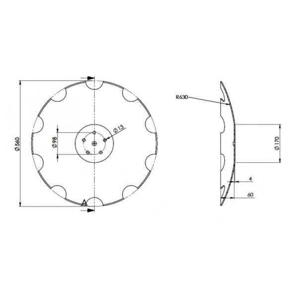 Talerz 560 pod piastę 5-otworową grubość 4 mm - obrazek 2