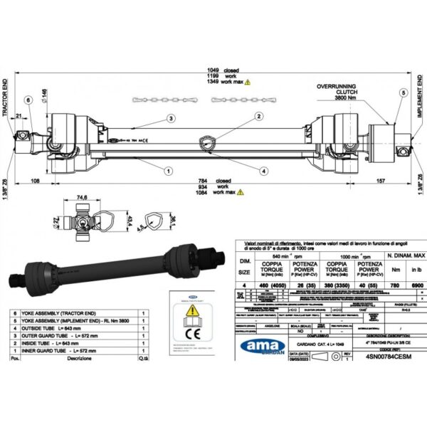 4SN10784CESLB Wał ze sprzęgłem jednokierunkowym L1000, 460Nm Smart Line Black - agromir-polska.pl